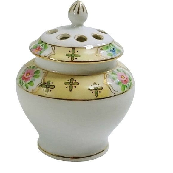 Potpourri Jar Incense Stick Holder Hand Painted Floral Design - Picture 4 of 10